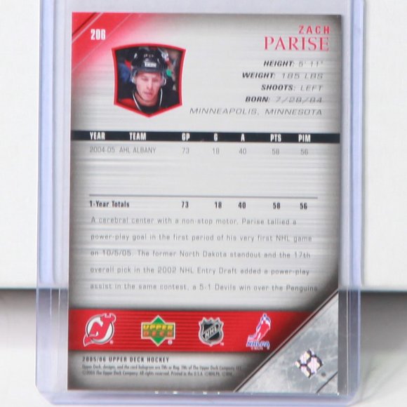 Zach Parise Upper Deck Young Guns Rookie Card 2005/06 Card #206 NJ Devils - Picture 2 of 4
